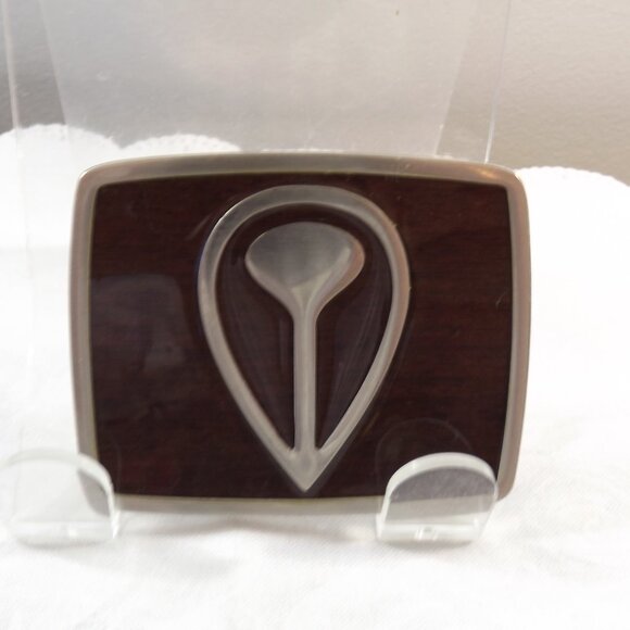 Distressed Nixon Belt Buckle, Brown Faux Wood Grain with Silver Tone Trim - Picture 6 of 7